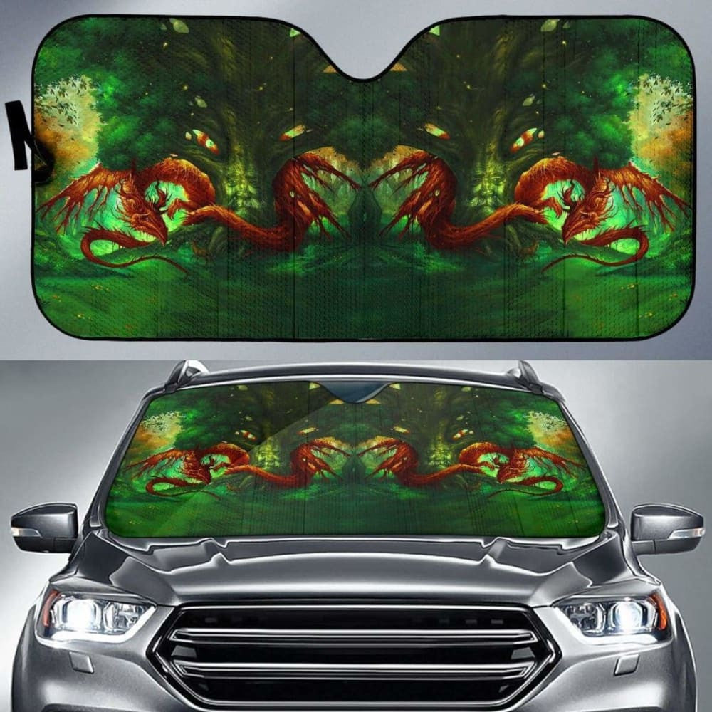 Celtic Mythology - Celtic Dragon With Green Man And Deer Auto Sun Shades
