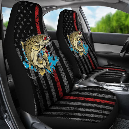 Trout Fish Thin Line American Flag Automotive Car Seat Covers