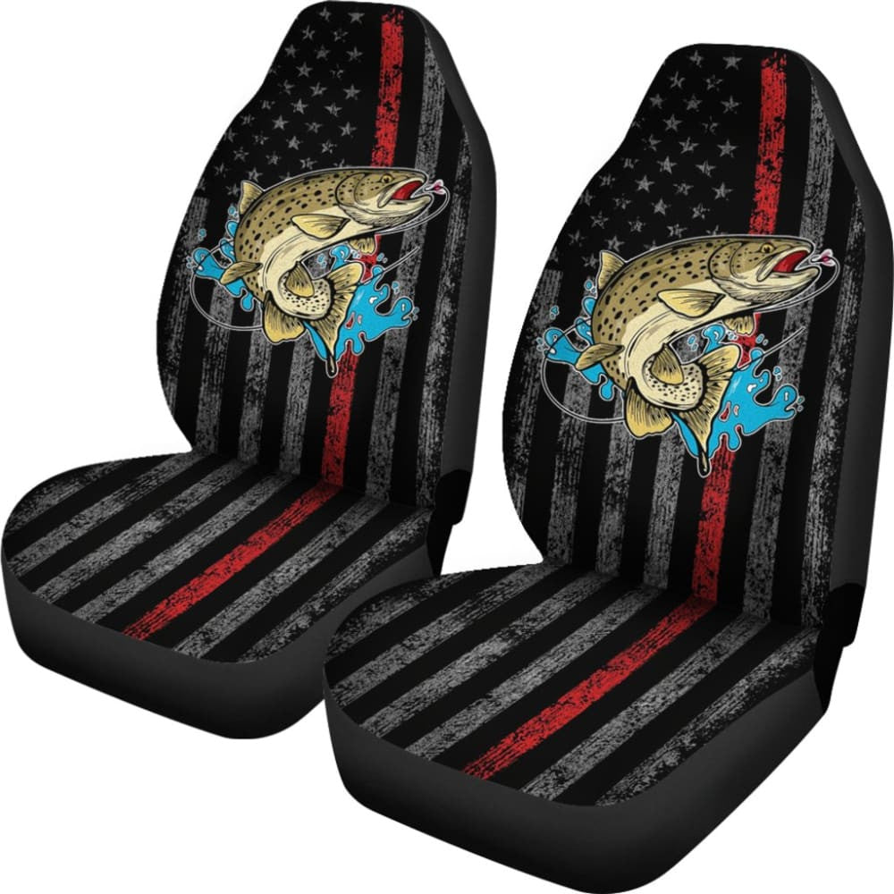 Trout Fish Thin Line American Flag Automotive Car Seat Covers