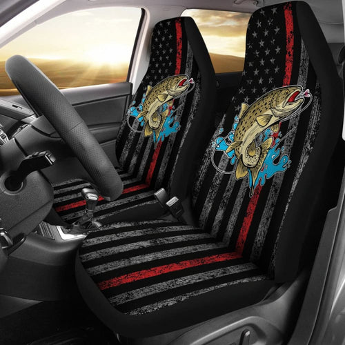 Trout Fish Thin Line American Flag Automotive Car Seat Covers