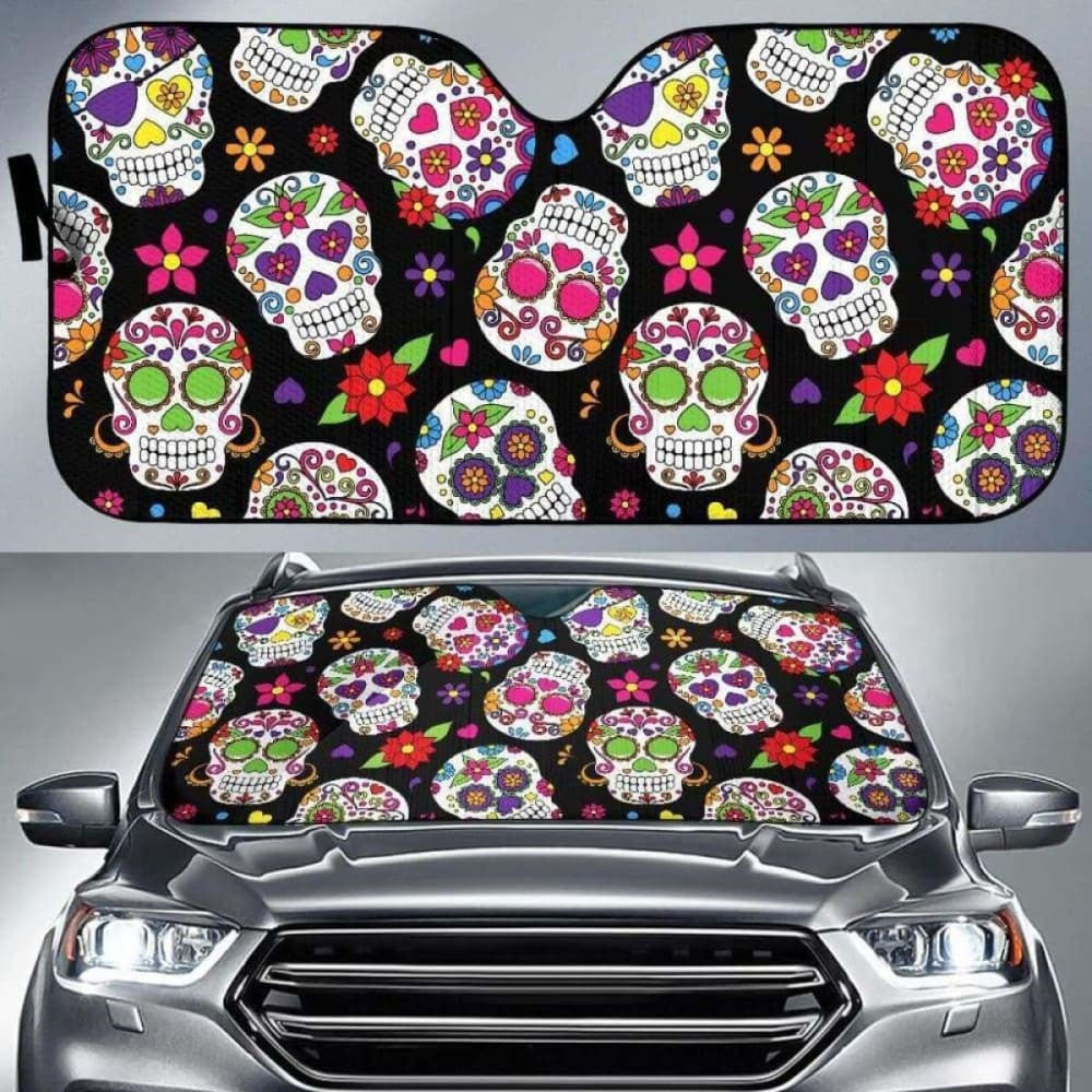 Colorful Sugar Skulls Car Sun Shades