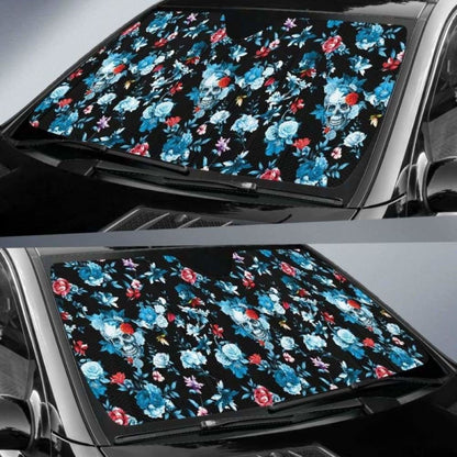 Skull Flower Roses Leave Pattern Car Auto Sun Shades