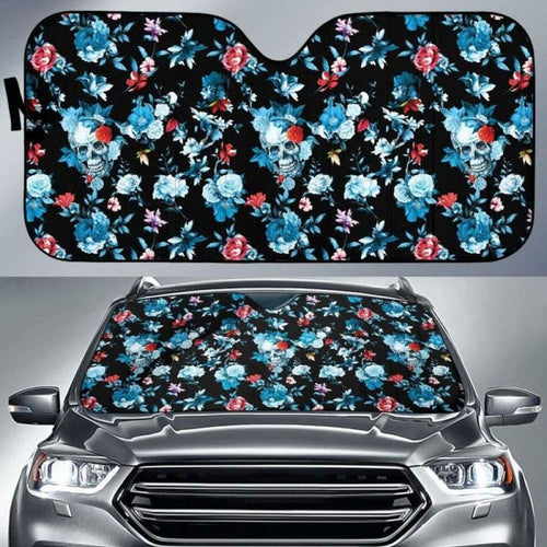 Skull Flower Roses Leave Pattern Car Auto Sun Shades