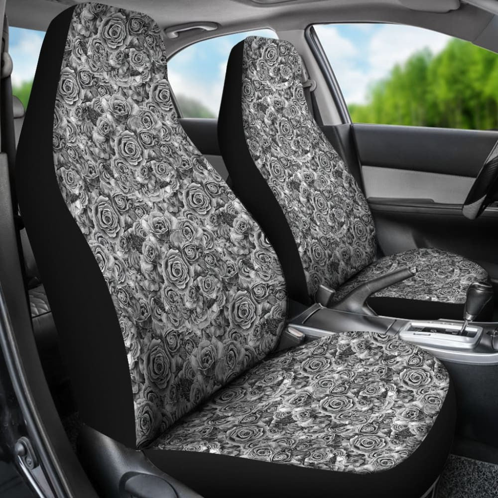 Rose Car Seat Covers Black White Roses Goth Gothic Emo Front Bucket Seats Suv Or Car