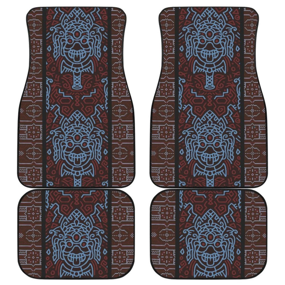 Boho Aztec Elephant Brown Blue Car Mat Set