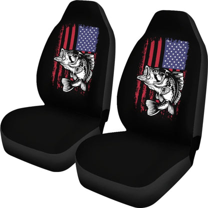 Largemouth Bass Fishing American Flag Star Stripes Car Seat Covers