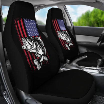 Largemouth Bass Fishing American Flag Star Stripes Car Seat Covers