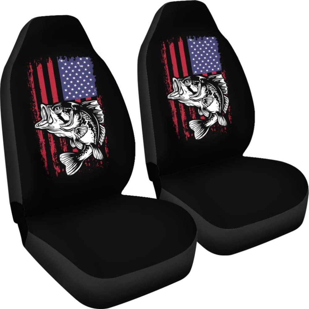 Largemouth Bass Fishing American Flag Star Stripes Car Seat Covers
