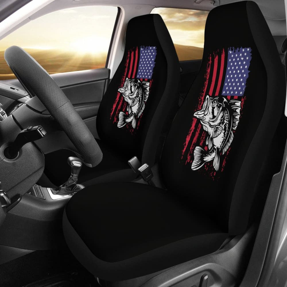 Largemouth Bass Fishing American Flag Star Stripes Car Seat Covers