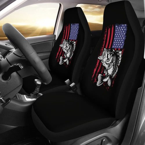 Largemouth Bass Fishing American Flag Star Stripes Car Seat Covers