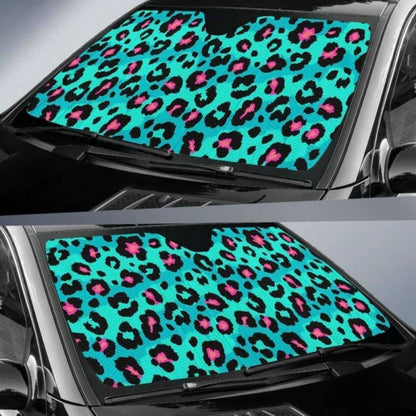 Green Leopard Skin Print Pattern Car Auto Sun Shades