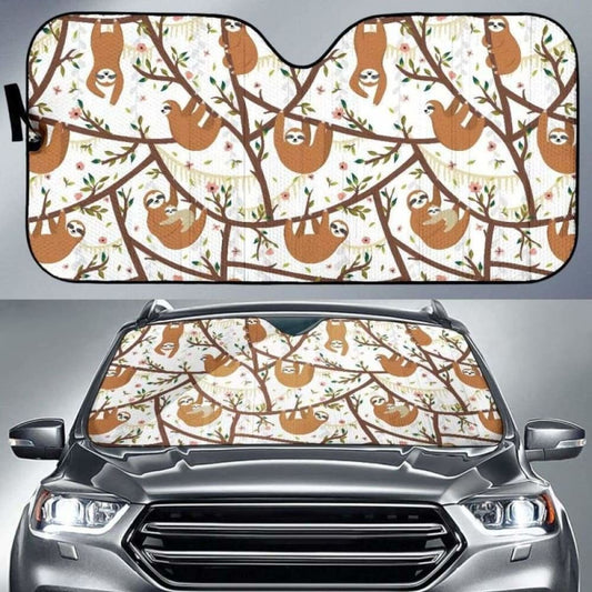 Sloths Hanging On The Tree Pattern Car Auto Sun Shades