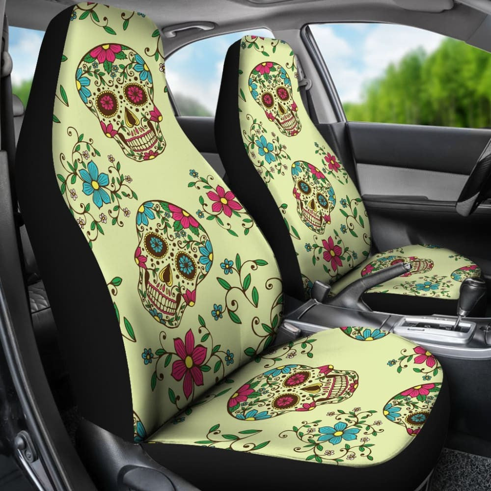 Green Sugar Skull Car Seat Covers