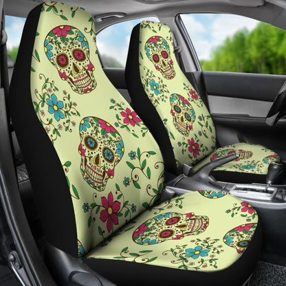 Green Sugar Skull Car Seat Covers