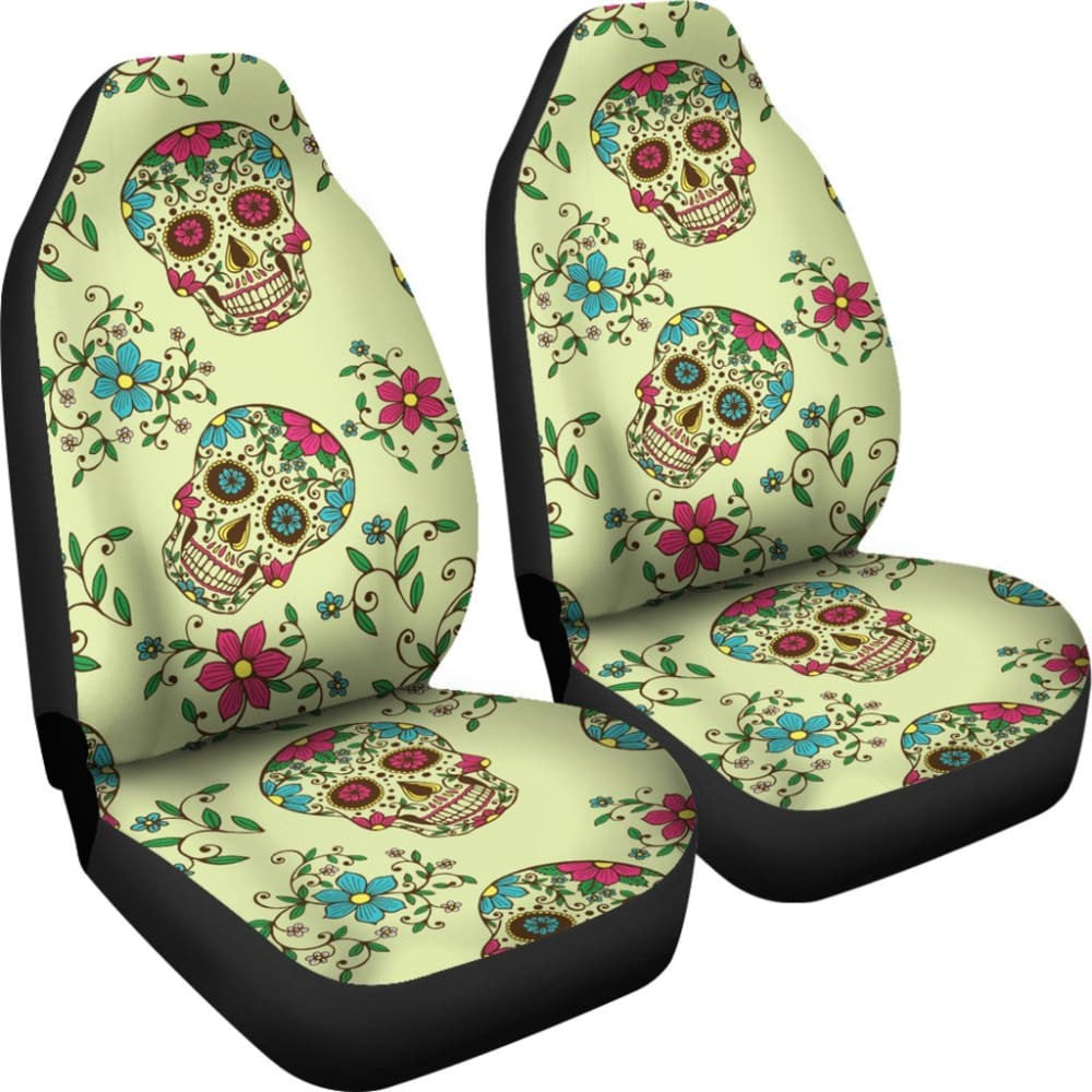 Green Sugar Skull Car Seat Covers