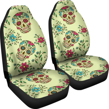 Green Sugar Skull Car Seat Covers