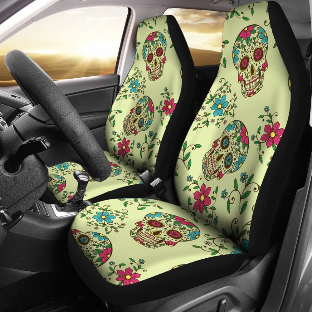Green Sugar Skull Car Seat Covers