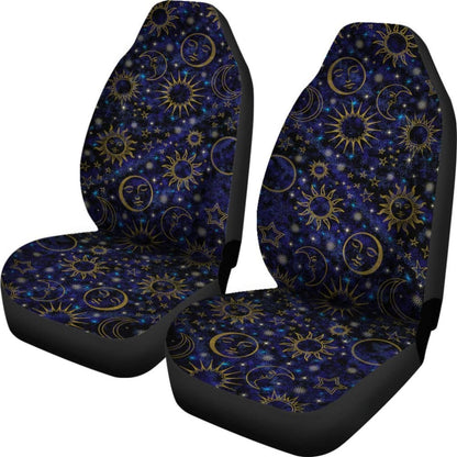 Celestial Night Sky Black Blue Gold Suns Moons Stars Car Seat Covers