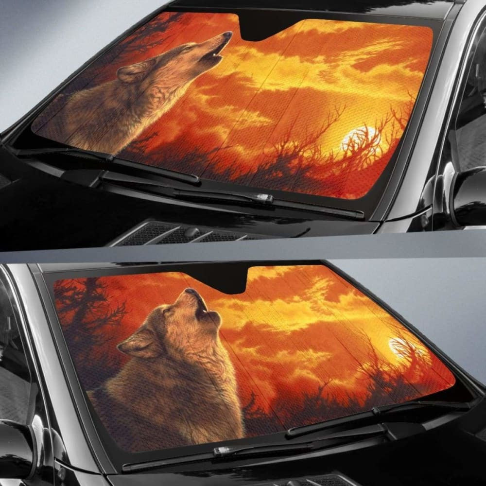 Car Sun Shade With Wolf Print