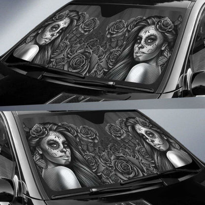 Calavera Girl - Black and White - Auto Sun Shade
