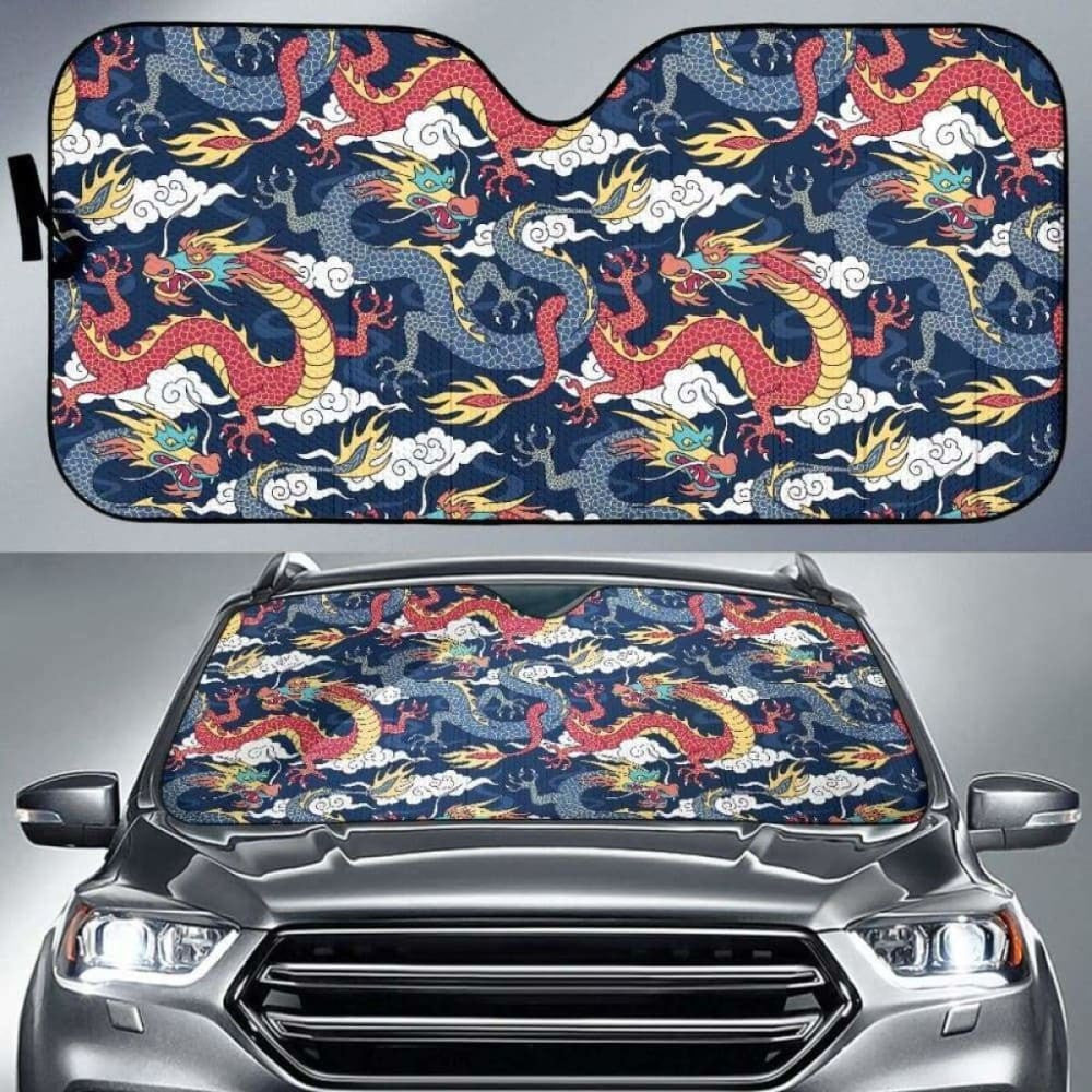 Blue Red Dragon Cloud Pattern Car Auto Sun Shades