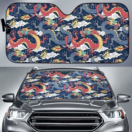 Blue Red Dragon Cloud Pattern Car Auto Sun Shades