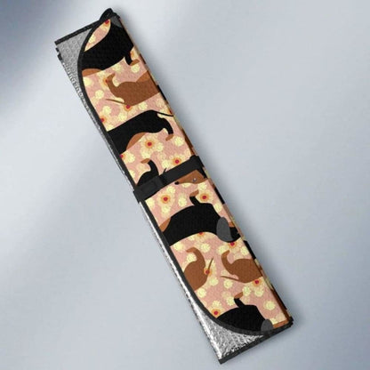 Dachshund Floral Background Car Auto Sun Shades