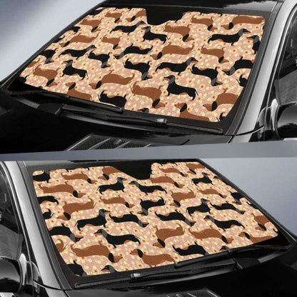 Dachshund Floral Background Car Auto Sun Shades