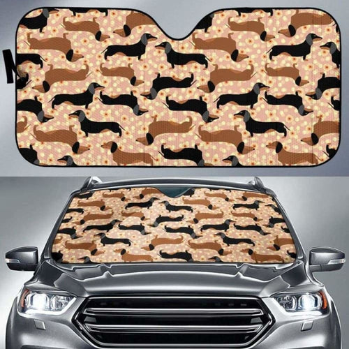 Dachshund Floral Background Car Auto Sun Shades