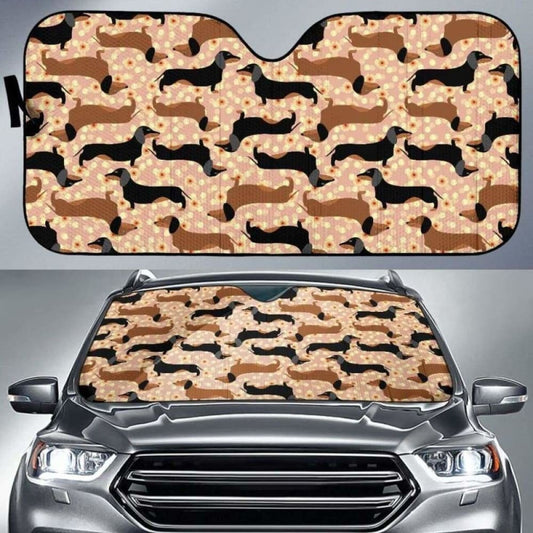 Dachshund Floral Background Car Auto Sun Shades