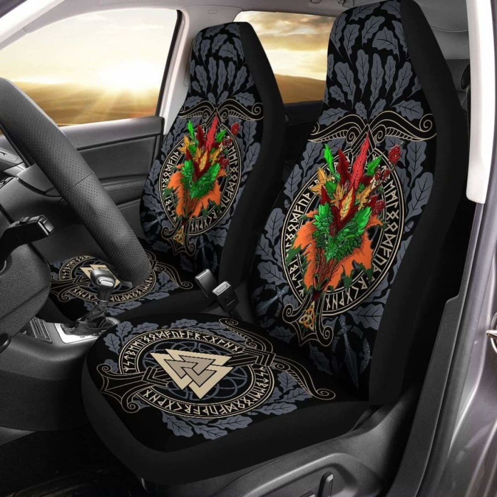 Celtic Lughnasadh Autumn Dragon Car Seat Covers - Celtic Autumn Leaf Pattern -
