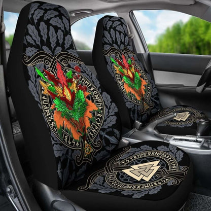 Celtic Lughnasadh Autumn Dragon Car Seat Covers - Celtic Autumn Leaf Pattern -