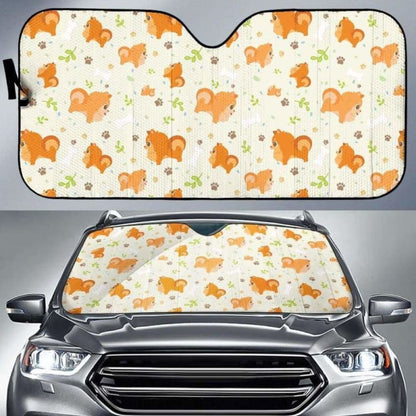 Cute Brown Pomeranian Paw Leave Bone Pattern Car Auto Sun Shades