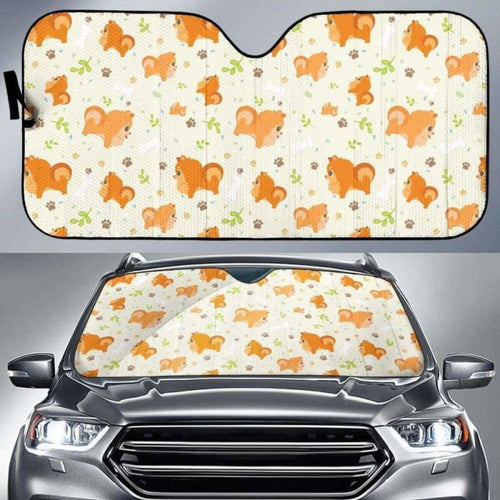 Cute Brown Pomeranian Paw Leave Bone Pattern Car Auto Sun Shades