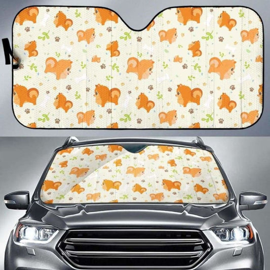 Cute Brown Pomeranian Paw Leave Bone Pattern Car Auto Sun Shades