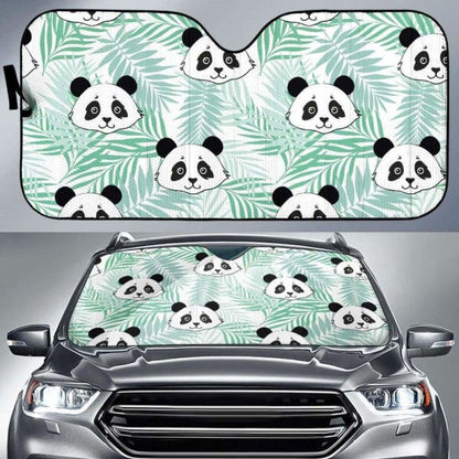 Panda Pattern Tropical Leaves Background Car Auto Sun Shades