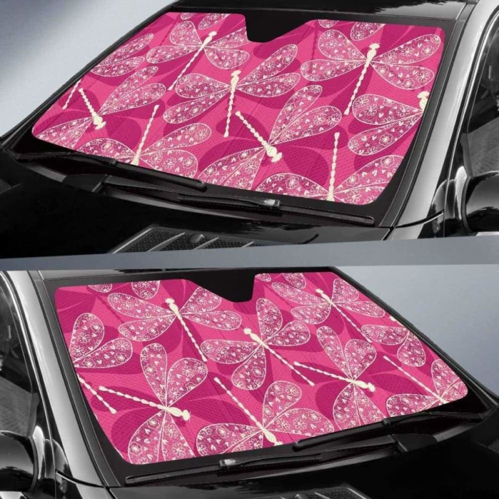 Beautiful Dragonfly Pink Background Car Auto Sun Shades