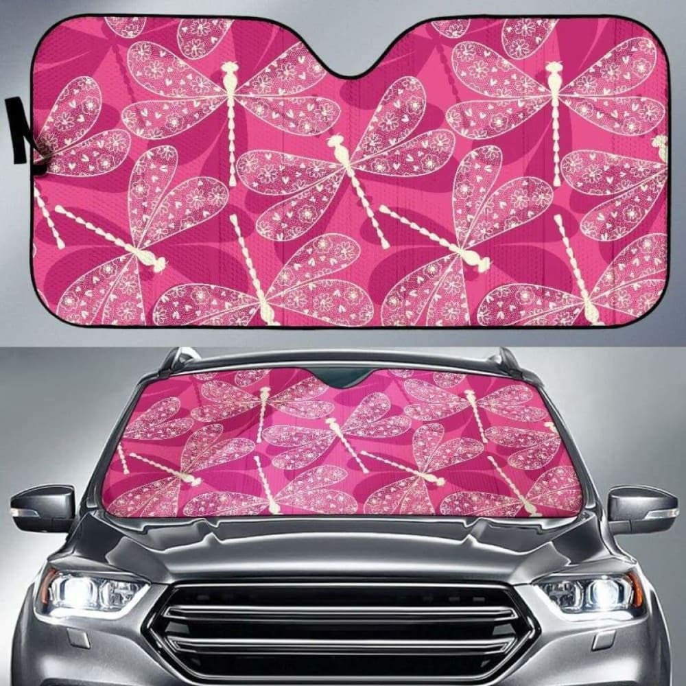 Beautiful Dragonfly Pink Background Car Auto Sun Shades