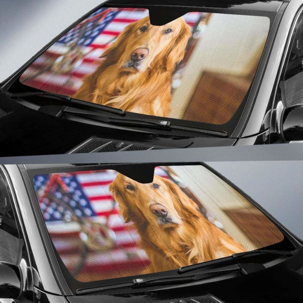 Golden Retriever Usa Flag  Hd Car Sun Shade