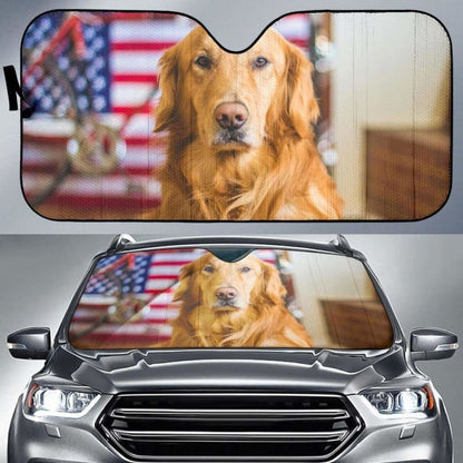 Golden Retriever Usa Flag  Hd Car Sun Shade