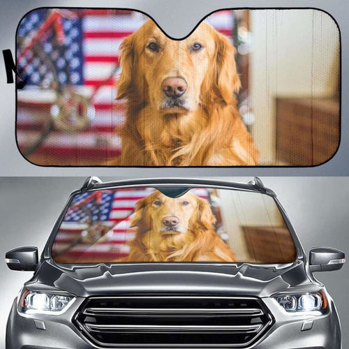 Golden Retriever Usa Flag  Hd Car Sun Shade