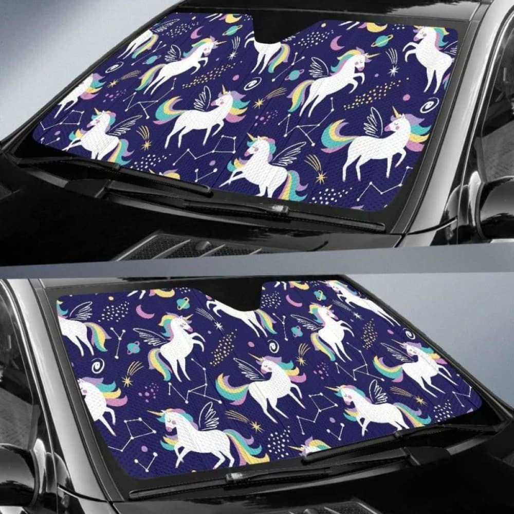 Hand Drawn Cute Unicorn Star Planet Car Auto Sun Shades