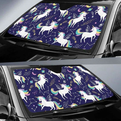 Hand Drawn Cute Unicorn Star Planet Car Auto Sun Shades