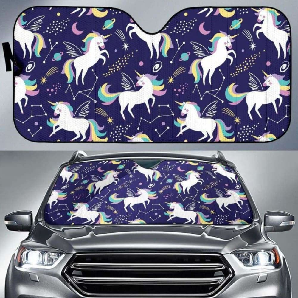Hand Drawn Cute Unicorn Star Planet Car Auto Sun Shades
