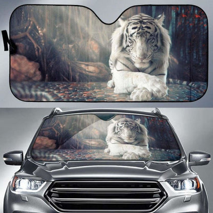 White Tiger Forest Autumn Sunlight Surreal Hd Car Sun Shade