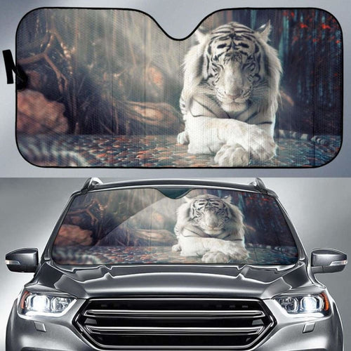 White Tiger Forest Autumn Sunlight Surreal Hd Car Sun Shade