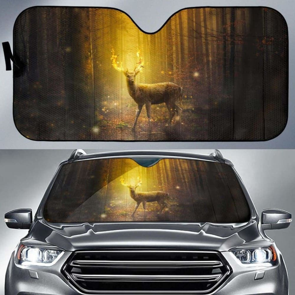 Deer Fire Forest AutumnK Car Sun Shade