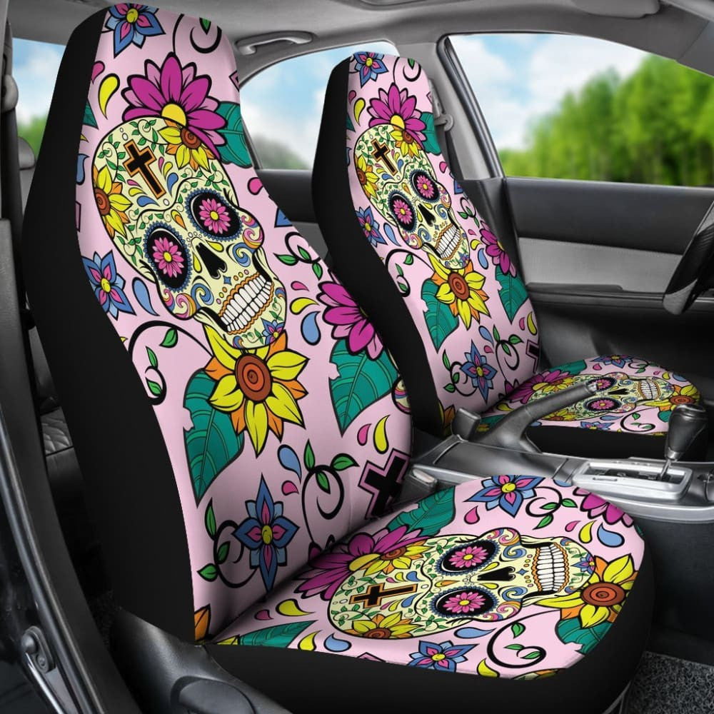 Sugar Skull Cross Car Seat Covers