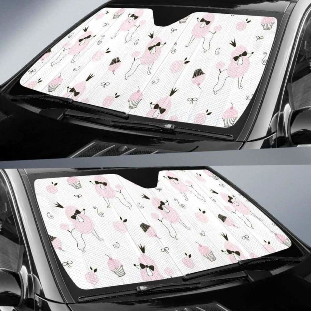 Poodle Dog Rose Cake Pattern Car Auto Sun Shades