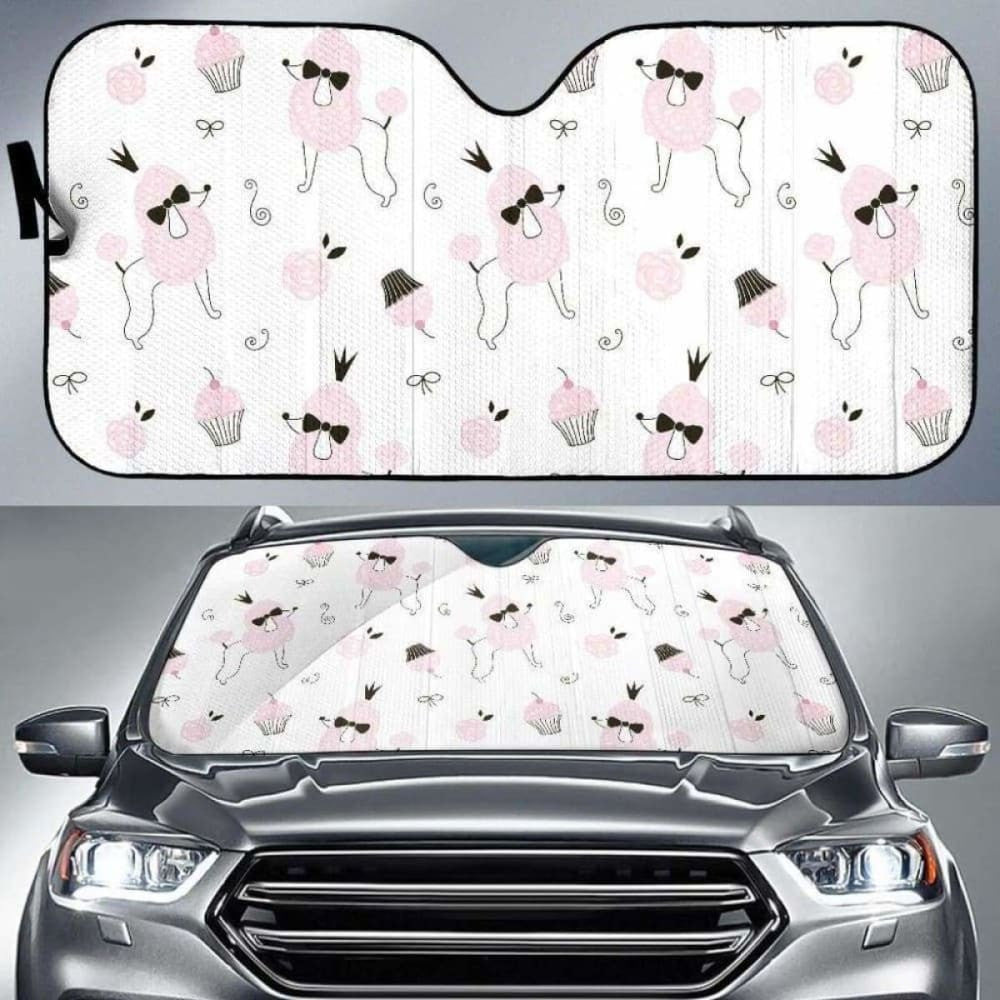 Poodle Dog Rose Cake Pattern Car Auto Sun Shades